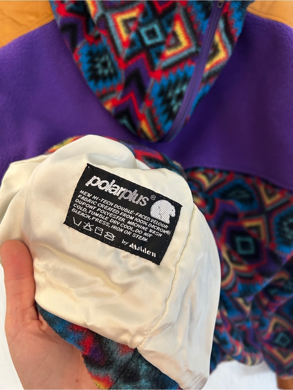 VINTAGE 90s Buff Muff Malden Polar Fleece Jacket Men's Medium Leather Colourful - Picture 7 of 7